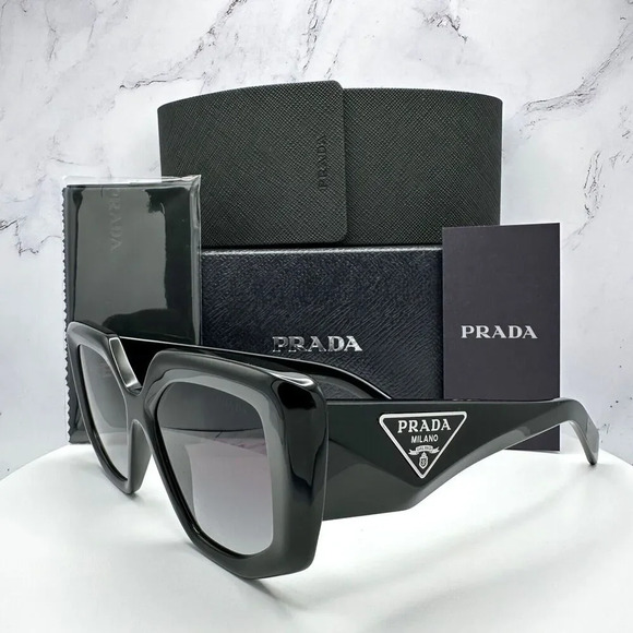 Prada Sunglasses Black Square Oversized Triangle Logo Italy Gradient Lens - Picture 8 of 16